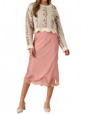 NEW MABEL jackie jacquard knit scallop edge sweater in pink